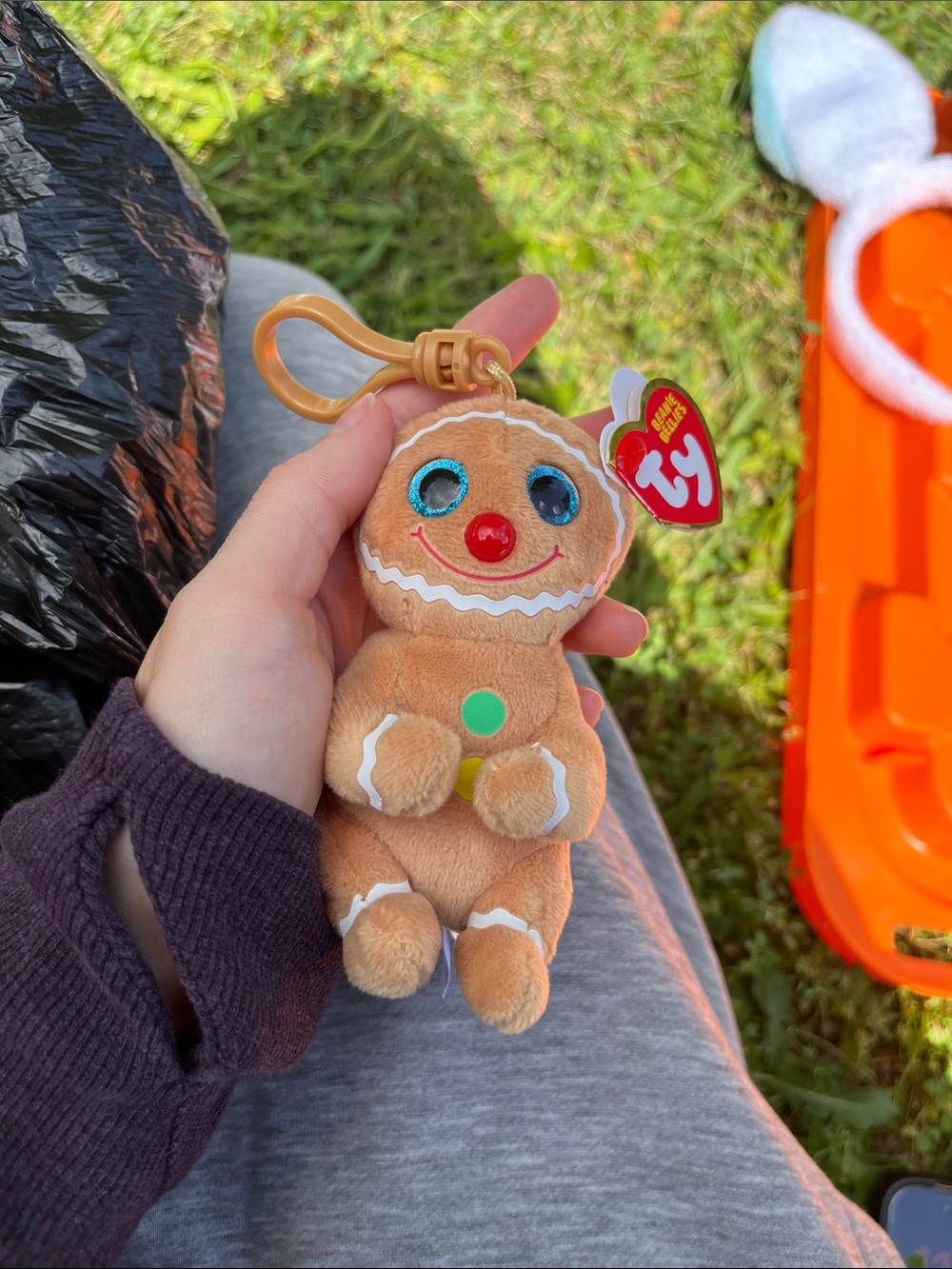 Ty Gingerbread Beanie Buddy Clip - Brown with Blue Eyes & Red Nose